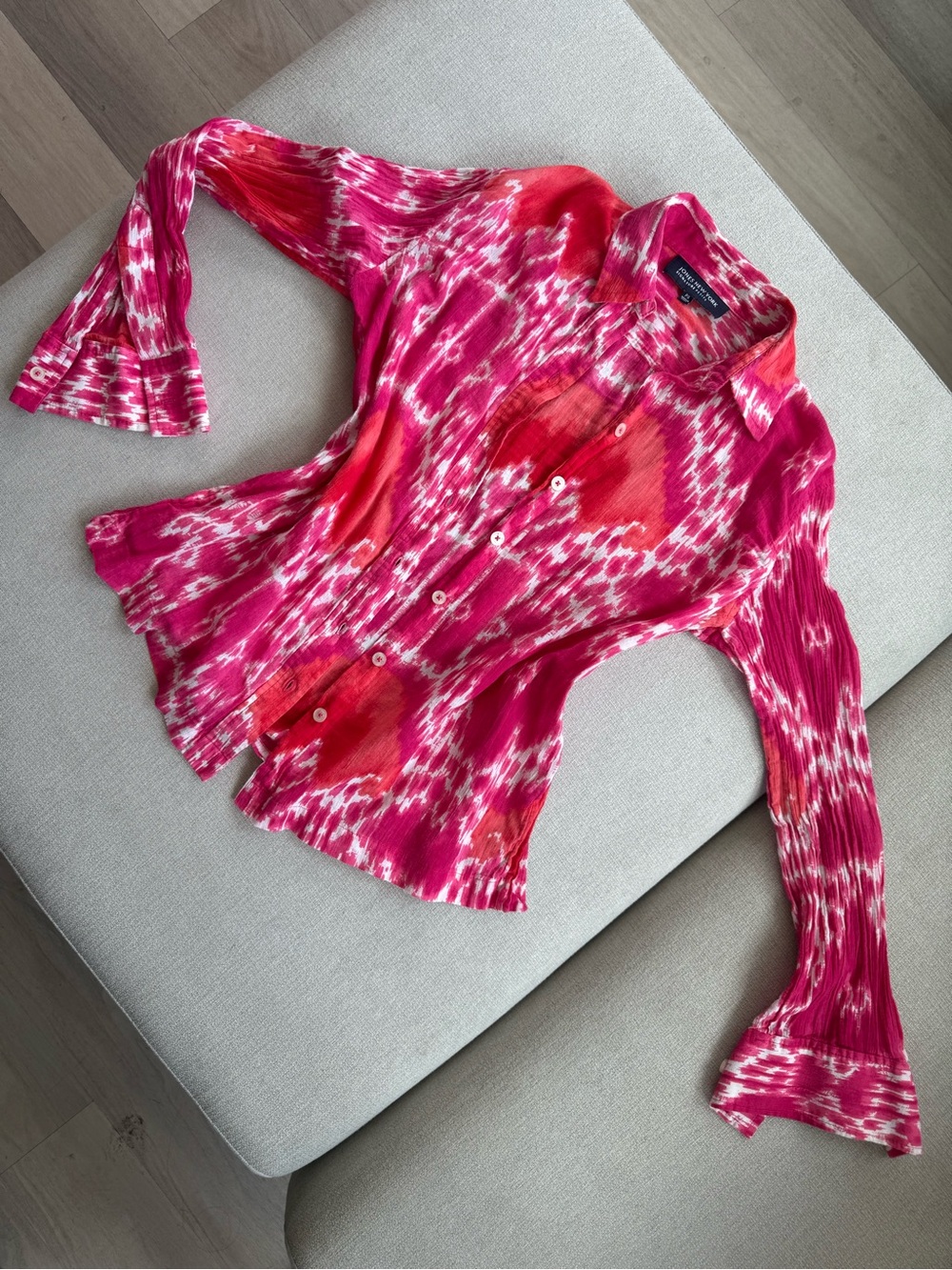 Jones New York Pink and Red Tie-Dye Button-Up Blouse 100% Cotton